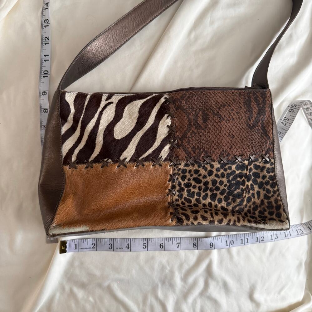 Vtg Y2K 2000s Brown Genuine Leather Animal Print Shoulder Purse - Picture 11 of 11